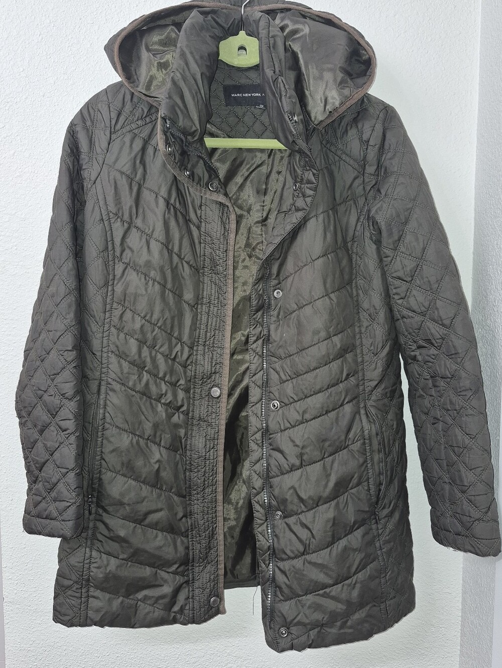 Marc New York Olive Quilted Hooded Puffer Coat